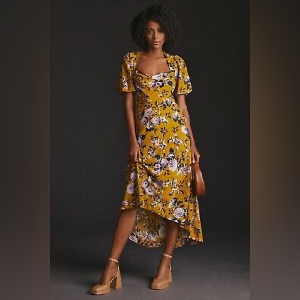 Anthropologie Maeve Puff-Sleeve Floral Midi Dress size 6